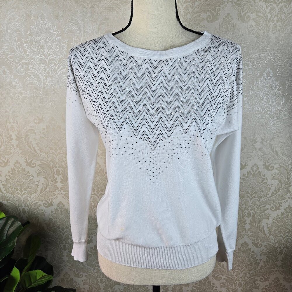 Madison Size Small White Pullover Sweater with Silver Sparkle Embellishments
